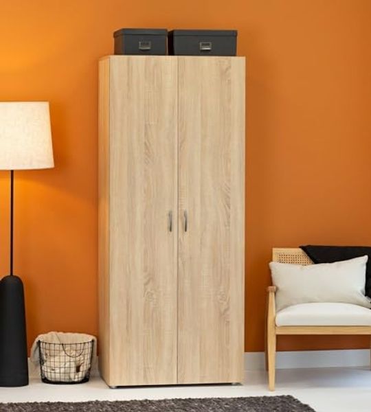 Dmora - Kleiderschrank 2 Türen Cork, Schlafzimmermöbel, Schrank, Garderobe, 74x52 h179 cm, Eiche