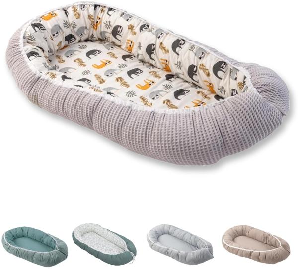 ULLENBOOM ® Bettnestchen Kuschelnest Baby 55x95 cm, kuscheliges Babynest, Made in EU, (1-tlg), Ideal für Neugeborene als Reisebett, Grau Faultiere