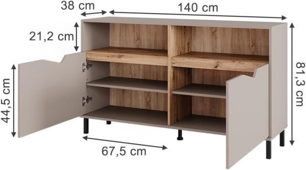 Kommode Marelle Greige/Artisan 140 x 81.3 cm mit 2 Türen Vicco Bild 3