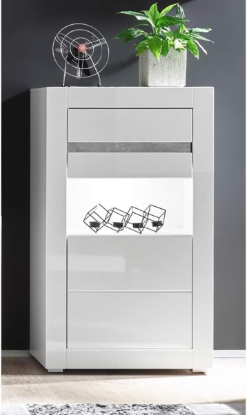 Kommode in Hochglanz weiß COGO-61 modernes Design mit Griffmulden und LED BxHxT: 66 x 112 x 35 cm