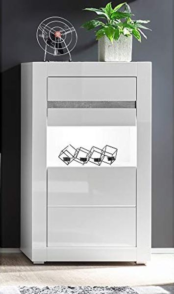 Kommode in Hochglanz weiß COGO-61 modernes Design mit Griffmulden und LED BxHxT: 66 x 112 x 35 cm