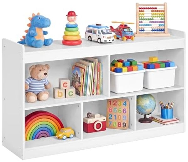 SONGMICS Kinderregal, Bücherregal, mit 5 Fächern, Montessori-Spielzeugregal, für Kinderzimmer, 30 x 112,2 x 65 cm, weiß