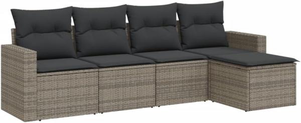 vidaXL 5-tlg. Garten-Sofagarnitur mit Kissen Grau Poly Rattan 3251227