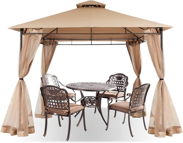 Sekey Pavillon 3x3 Wasserdicht Stabil Winterfest mit 4 Moskitonetz, Hinterhof-Gazebo für Garten Hof Terrasse, Partyzelt Gartenzelt fürFestival, Events, Partys, Picknick, Khaki Bild 7