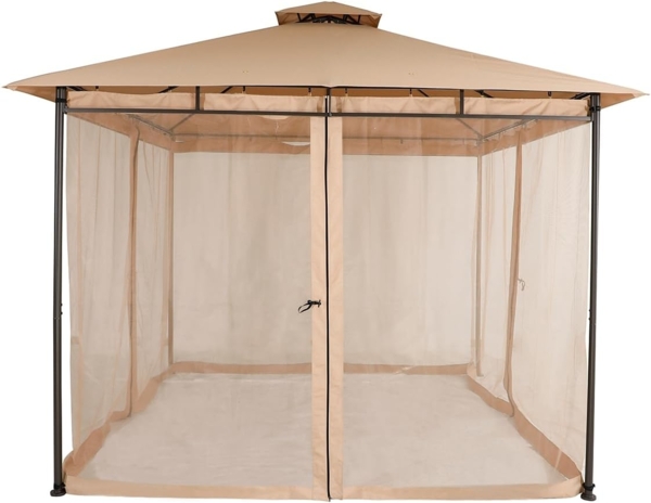 Sekey Pavillon 3x3 Wasserdicht Stabil Winterfest mit 4 Moskitonetz, Hinterhof-Gazebo für Garten Hof Terrasse, Partyzelt Gartenzelt fürFestival, Events, Partys, Picknick, Khaki Bild 3