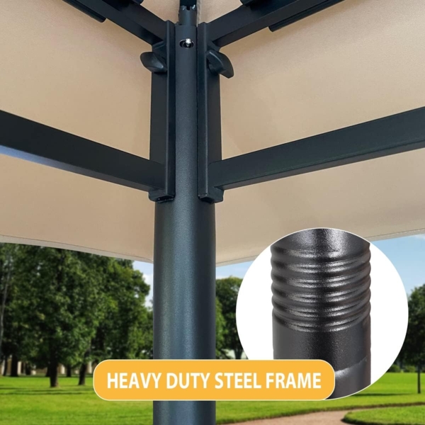 Sekey Pavillon 3x3 Wasserdicht Stabil Winterfest mit 4 Moskitonetz, Hinterhof-Gazebo für Garten Hof Terrasse, Partyzelt Gartenzelt fürFestival, Events, Partys, Picknick, Khaki Bild 8