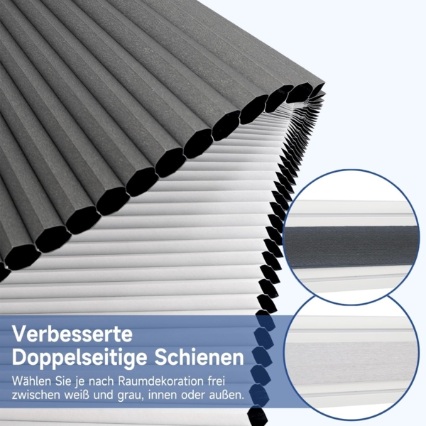 Sekey Wabenplissee Ohne Bohren Verdunkelung Rollo 100% verdunkelnd Blickdicht, Klemmfix, Aluminiumschiene, ZWeißeitig wählbar in Weiß & Grau 90x130 cm (BxH) Bild 2