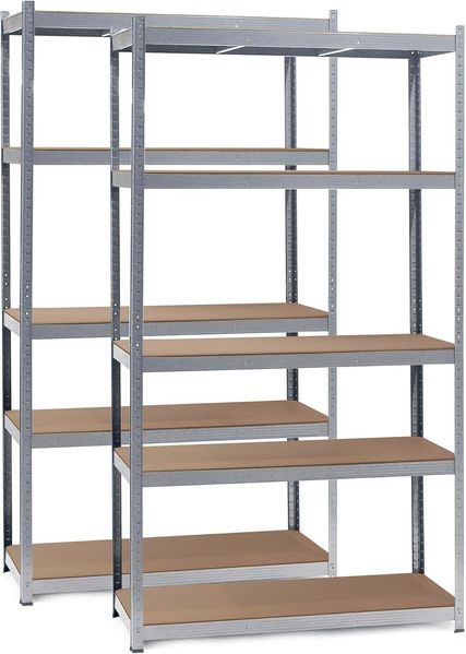 Wiltec Set 2X Schwerlastregal 100 x 50 x 200 cm, 200kg/Ablage, Steckregal verzinkt aus Stahl, Lastenregal mit 5 Ablagen, Werkstattregal