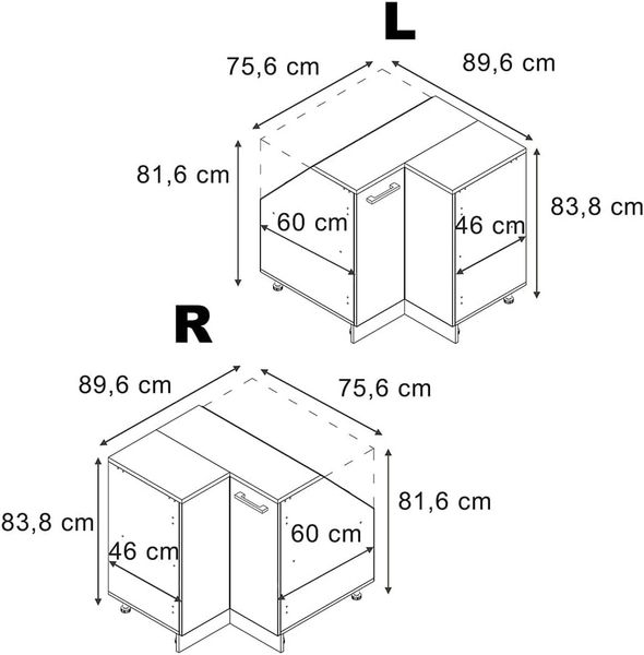 Eck-Küchenschrank für Dachschrägen R-Line Sonoma 75.6 cm mit 1 Tür, Schrankkorpus 60 cm Tiefe Vicco Bild 3