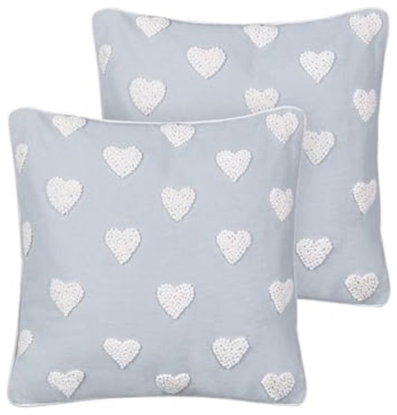 Kissen 2er Set Herzmotiv GAZANIA Baumwolle 45 x 45 cm Hellgrau