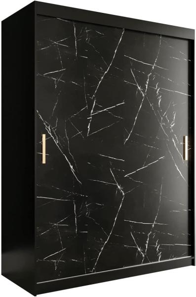 Kleiderschrank Kamoga T 150 (Schwarz / Marmor Schwarz + Gold, mit Schubladen)