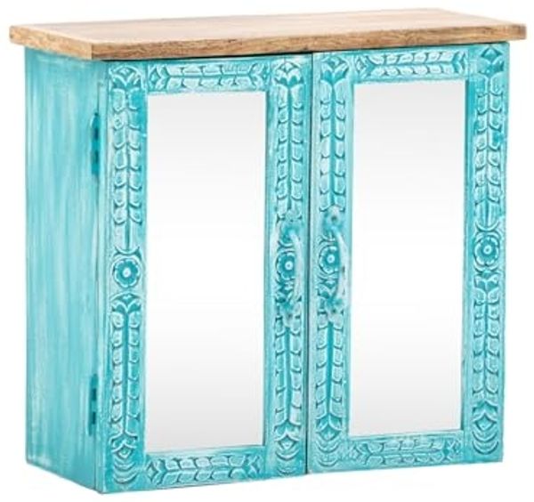 massivum Spiegelschrank Santa Cruz blau 52x50x23 cm Mango-Holz Hängeschrank Wandschrank Badmöbel Badezimmer