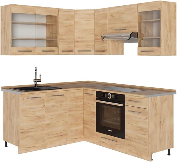 Eckküche Fame-Line Goldkraft Eiche 190 x 46 cm ohne Arbeitsplatte Vicco