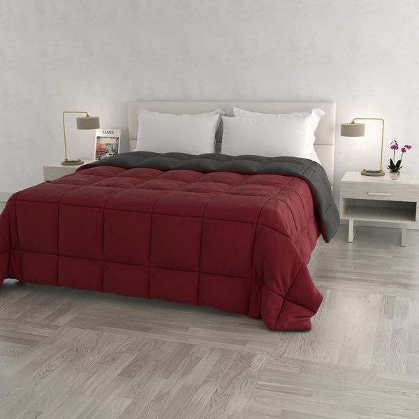 Italian Bed Linen Wintersteppdecke Elegant, Bordeaux/Dunkelgrau, Doppelte, 100% Mikrofaser, 260x260 cm