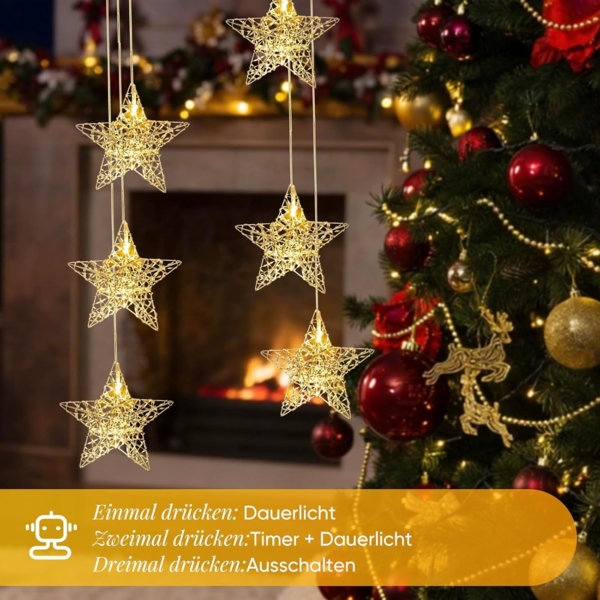 Salcar LED-Lichterkette LED Stern Warmweiß Ø15cm Fensterdeko Sterne LED Weihnachtsdeko, 3 Sterne mit Timer Steckerbetrieb für Weihnachten & Partys Bild 2