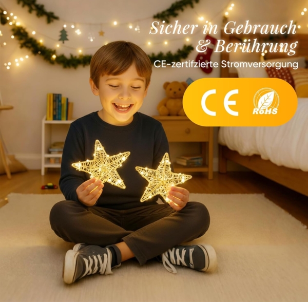 Salcar LED-Lichterkette LED Stern Warmweiß Ø15cm Fensterdeko Sterne LED Weihnachtsdeko, 3 Sterne mit Timer Steckerbetrieb für Weihnachten & Partys Bild 4