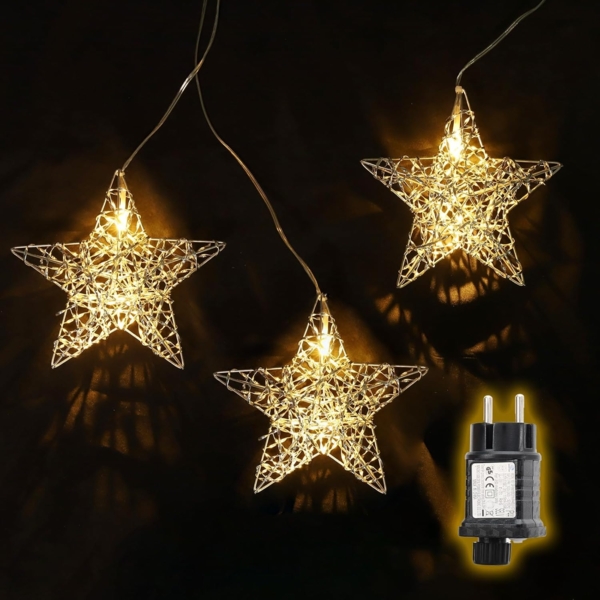 Salcar LED-Lichterkette LED Stern Warmweiß Ø15cm Fensterdeko Sterne LED Weihnachtsdeko, 3 Sterne mit Timer Steckerbetrieb für Weihnachten & Partys Bild 1