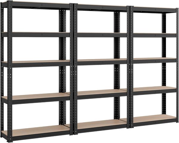 SONGMICS Schwerlastregal, Kellerregal, Lagerregal, 30 x 225 x 150 cm, Regal mit Stahlgestell, bis 650 kg belastbar, 5 verstellbare Ablagen, schwarz ZH2504023