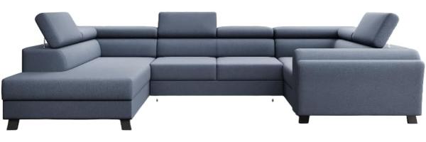 Designer Sofa Emilio mit Schlaf- und Klappfunktion Stoff Blau Links