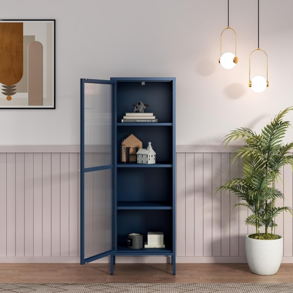 Vitrinenschrank Säkylä Stahl 150x50x35 cm Navyblau [en. casa] Bild 4