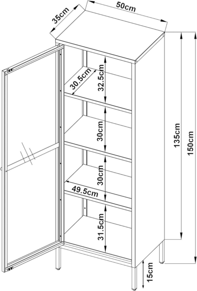 Vitrinenschrank Säkylä Stahl 150x50x35 cm Navyblau [en. casa] Bild 2