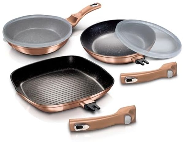 Berlinger Haus Berlinger Haus Set mit 3 Granit-Bratpfannen mit abnehmbarem Griff, 5 Elemente Metallic Line Rose Gold BH7038