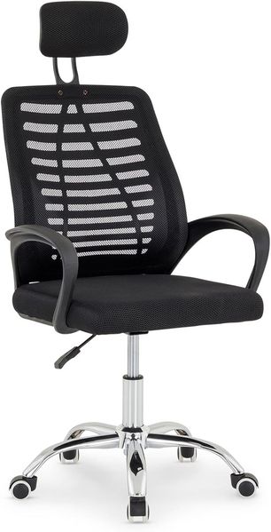 IDIMEX Drehstuhl SEATTLE, Ergonomischer Bürostuhl mit Kopfstütze Netzrücken Armlehnen schwarz