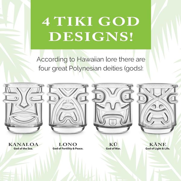 Final Touch TIKI Stapelbar TUMBLERS Glas Cocktailgläser CLEAR Klar 355ml Hawaiian Themed 4 Stück - TK5303 Bild 3