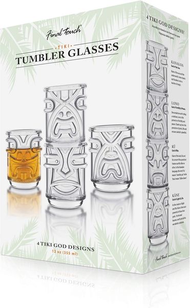 Final Touch TIKI Stapelbar TUMBLERS Glas Cocktailgläser CLEAR Klar 355ml Hawaiian Themed 4 Stück - TK5303 Bild 6