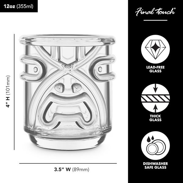 Final Touch TIKI Stapelbar TUMBLERS Glas Cocktailgläser CLEAR Klar 355ml Hawaiian Themed 4 Stück - TK5303 Bild 5