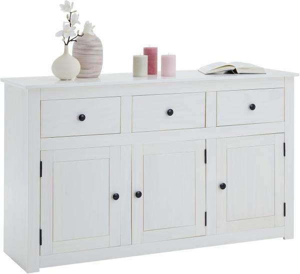 CARO-Möbel Sideboard PAULO, Sideboard Kommode Küchenschrank Wohnzimmer Weiß Massivholz 3 Türen