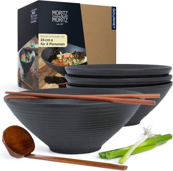 Moritz & Moritz Suppenschüssel 4x Ramen Schüssel Keramik, Keramik, Sandelholz, (4er Set)