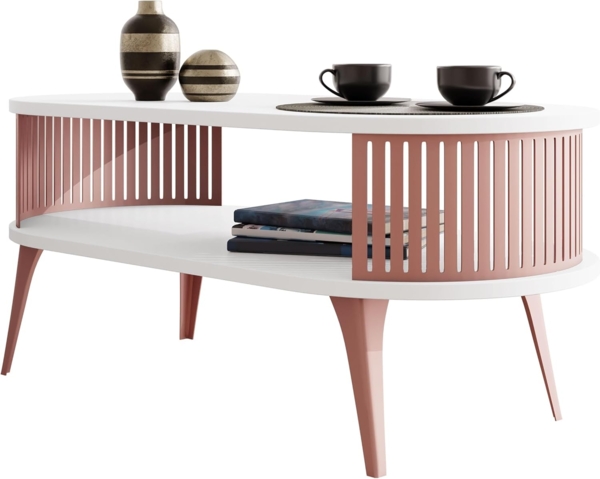 Couchtisch Rajkon Oval Ember (Farbe: Kupfer / Arktisches Weiß)