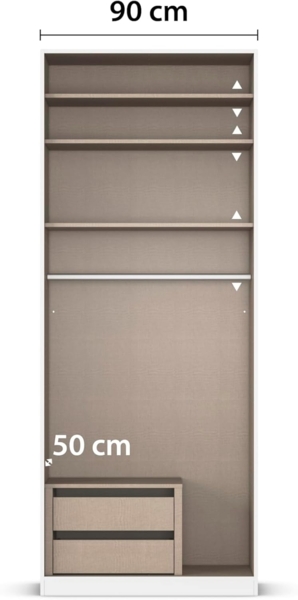 Rauch Möbel Alabama, Kleiderschrank, Garderobenschrank, 2-türig, Zubehör Premium, 1 Kleiderstange, 3 Einlegeböden, Schubladeneinsatz, Farbe Weiß/Eiche Artisan, Holz, Griff Grau metallic, 91 x 229 x 54 cm Bild 7