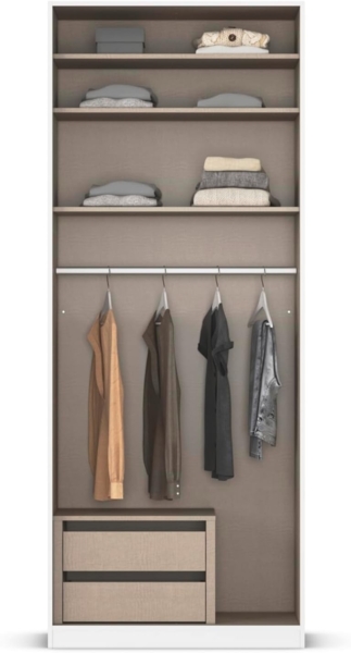 Rauch Möbel Alabama, Kleiderschrank, Garderobenschrank, 2-türig, Zubehör Premium, 1 Kleiderstange, 3 Einlegeböden, Schubladeneinsatz, Farbe Weiß/Eiche Artisan, Holz, Griff Grau metallic, 91 x 229 x 54 cm Bild 6
