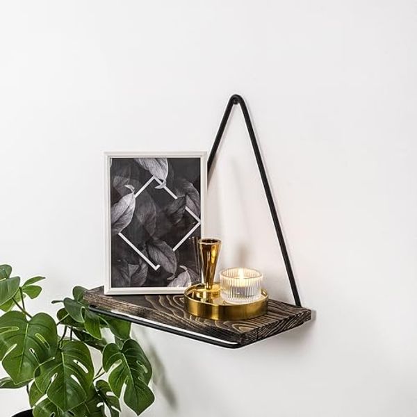 Wandregal, 'Begonia', 28 x 15 x 27, Schwarz, Dunkler Walnuss