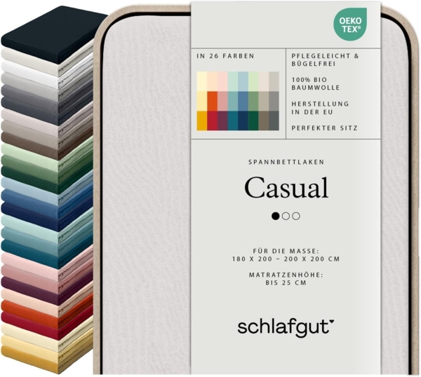 Schlafgut Spannbettlaken CASUAL u.a. in Gr. 90x200, 140x200 oder 180x200 cm, 100% Bio-Baumwolle, Jersey, Gummizug: rundum, (1 Stück), Bettlaken für Matratzen bis 25 cm Höhe, zuverlässig, langlebig, weich Bild 1