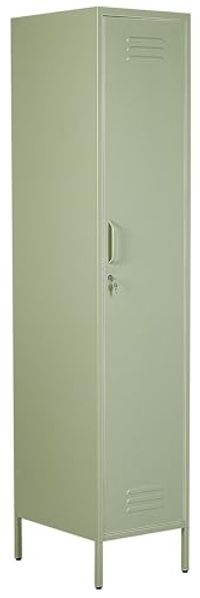 Metallschrank Grün Metall 185cm hoch Modern mit abschließbarer Tür Kleiderstange 2 Türhaken 5 Fächern Wohnzimmer Schlafzimmer Flur Büro Archiv