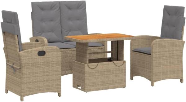 4-tlg. Garten-Essgruppe mit Kissen Beige Poly Rattan