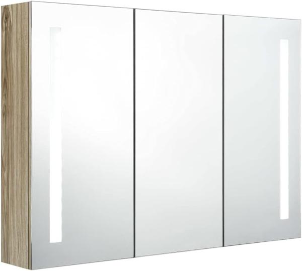 vidaXL LED-Bad-Spiegelschrank 89x14x62 cm Eichen-Optik 326529