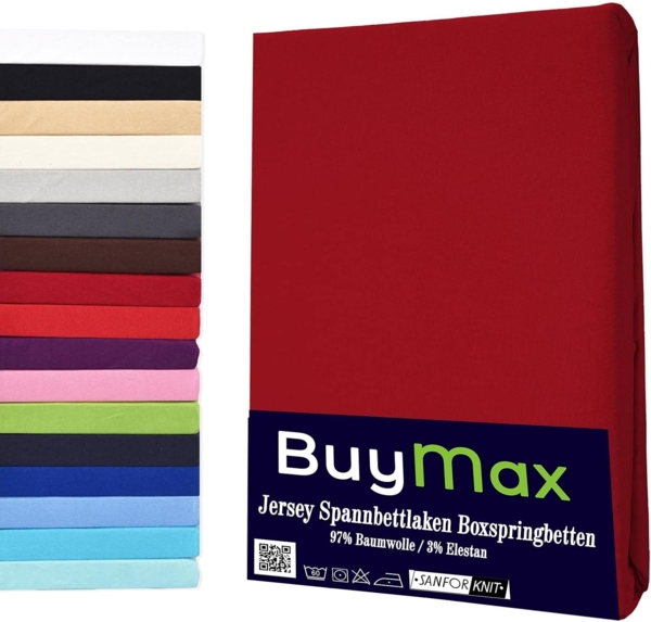 Buymax Spannbettlaken Stretch 140x200-160x220 cm für Wasserbetten und Boxspringbetten Bettbezug für Matratzen bis 35 cm Matratzenhöhe, Bordeaux Rot