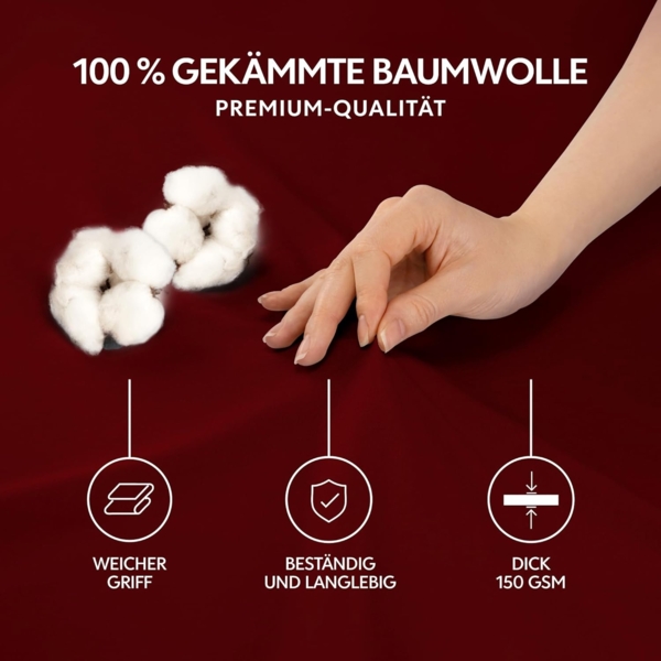 Dreamzie Premium Spannbettlaken 180x200 cm, Bettlaken 100% Jersey Baumwolle, Spannbetttuch für Dicke Matratzen bis zu 27 cm, 150 g/m², Oeko-TEX Zertifiziert - Burgunderrot Bild 2