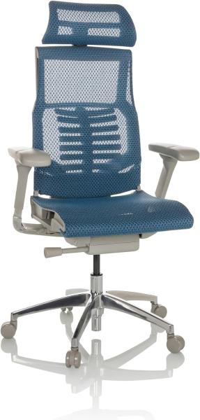 hjh OFFICE Profi Bürostuhl DYNAFIT II G Netz ergonomischer Drehstuhl mit Flexibler Lordosenstütze, Blau, 652282