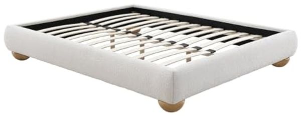 Vente-unique - ELENAE Lattenrost und Bettrahmen Holz, PlatteStoff Weiß - B 157 cm x H 35,5 cm x L 205 cm