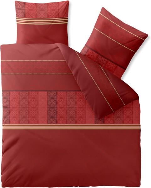 CelinaTex Fashion Bettwäsche 200x220 cm 3teilig Baumwolle Susan Streifen Ornament Rot Beige