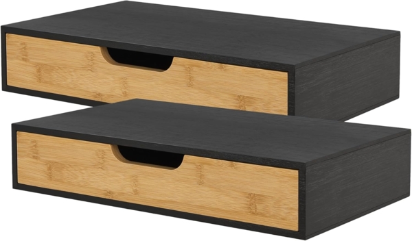 [en. casa] 'Bokn' Wandregal mit Schublade, 2er-Set, Bambus schwarz, 24 x 40 x 8 cm
