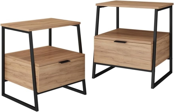 Nachttisch Lunor Goldkraft Eiche/Schwarz 2er Set Vicco