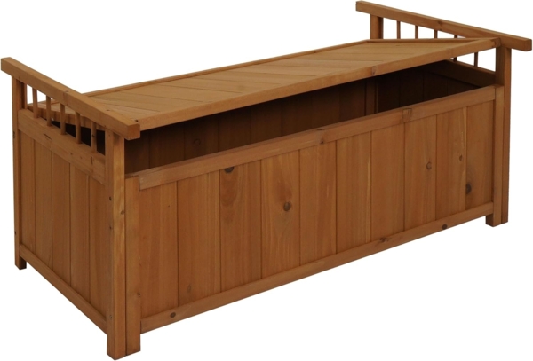 Aufbewahrungstruhe HWC-O13, Gartentruhe Auflagenbox Truhe, Tanne Holz FSC® 53x108x60cm ~ natur