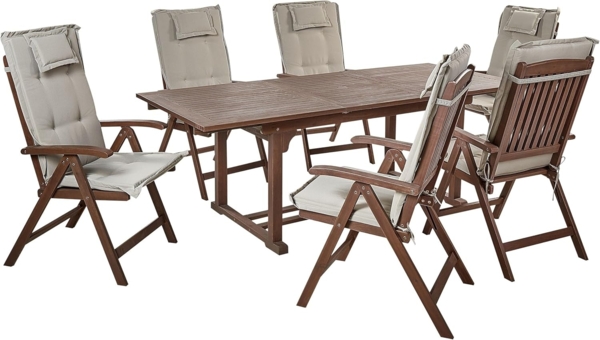 Gartentisch Set AMANTEA Akazienholz 160 220x90x74 cm Taupe