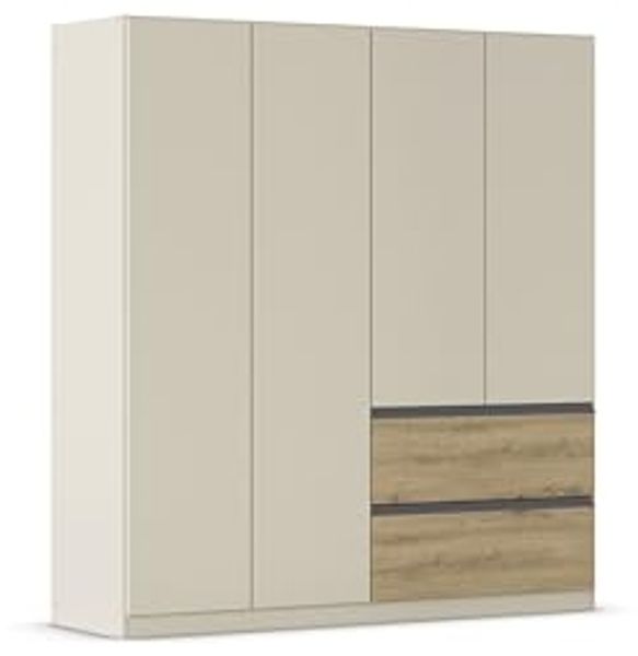 Rauch Möbel Costa, Kleiderschrank für Schlafzimmer, Kinderzimmer, Babyzimmer, Garderobe, Flur, 4-türig, 2 Schubladen, Push-to-Open, mit Zubehör Premium, Farbe Beige/Eiche Artisan, Holz, Breite 181 cm